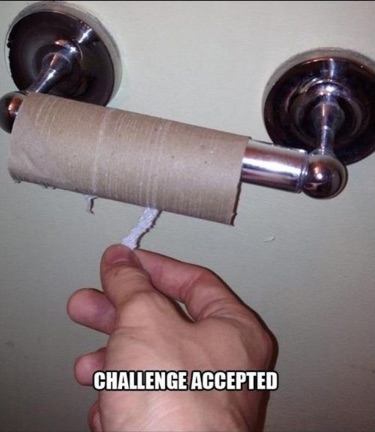 Funny empty toilet paper roll meme "challenge accepted"