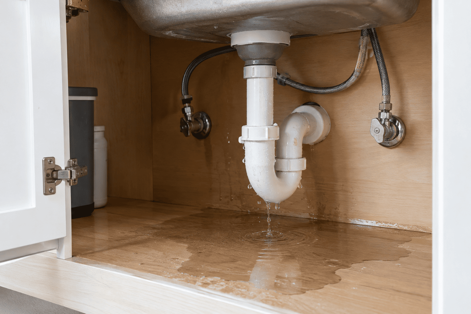 water coming from under kitchen sink