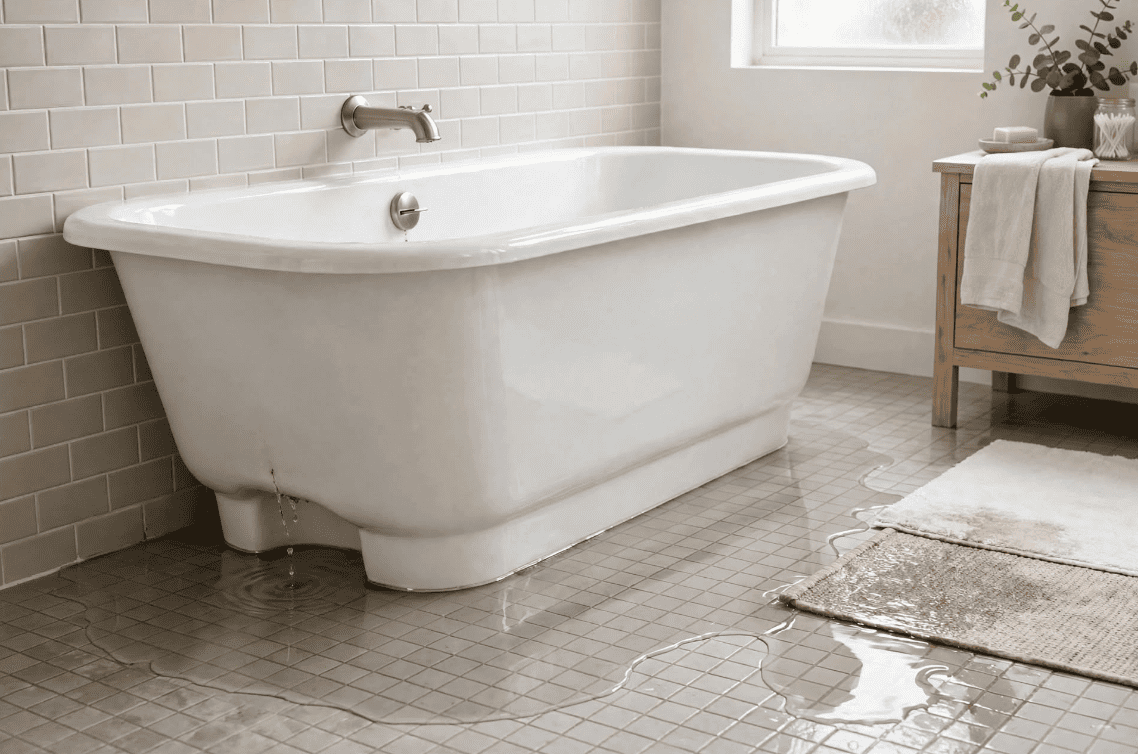 water pooling around bathtub